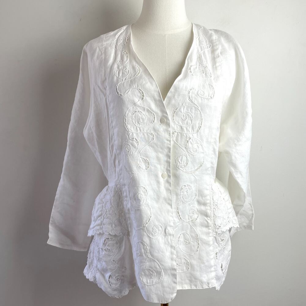 Vintage 90s Lace Eyelet‎ Ruffle Blouse Cottage Minimalist Romantic Soft Girl